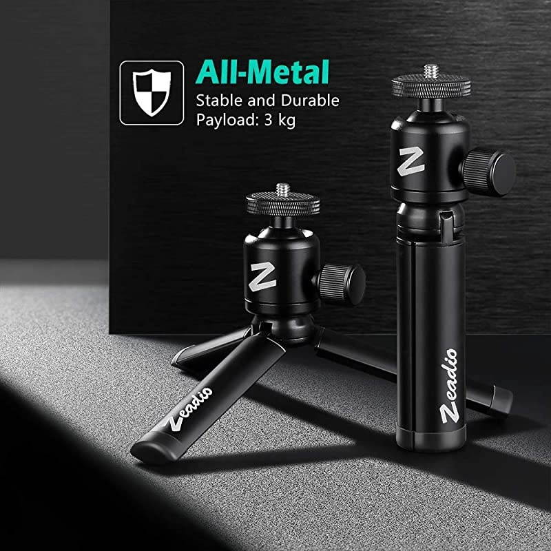 Metal Mini Tripod + Ball Head Mount with 14 Inch Screw Desktop Tabletop Stand Tripod Fits for Smooth 4 Osmo Mobile Vimble 2 Gimbal Handle Grip Stabilizer and All Cameras