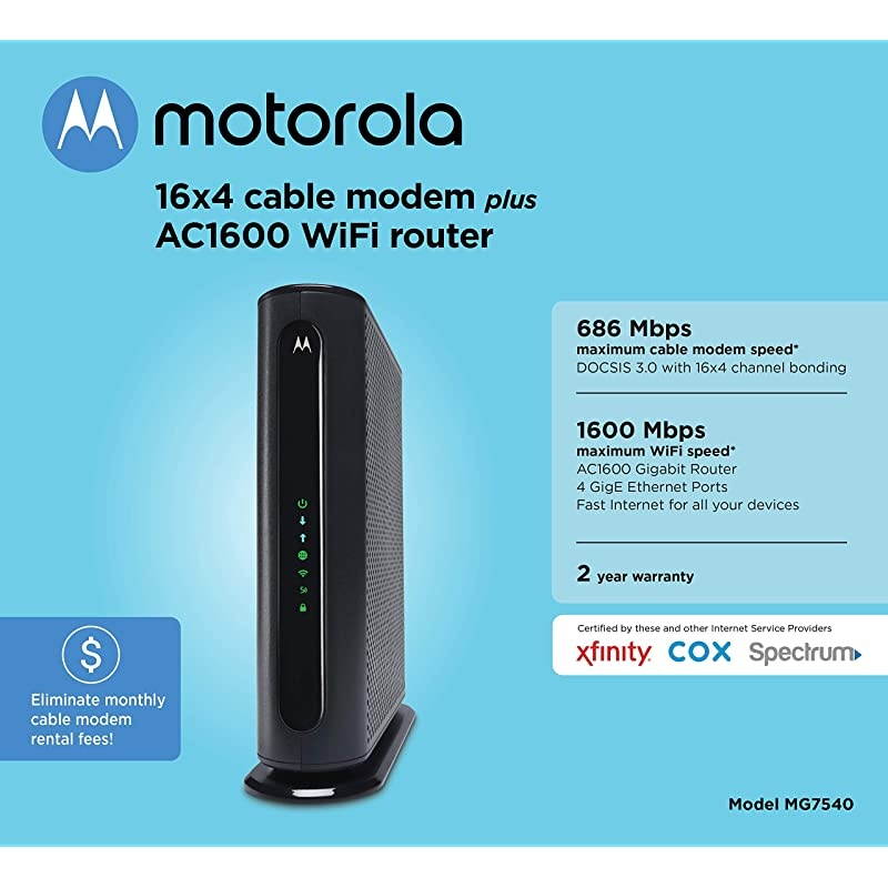 MG7540 16x4 Cable Modem Plus AC1600 Dual Band Wi-Fi Gigabit Router with DFS, 686 Mbps Maximum DOCSIS 3.0 - Approved by Comcast Xfinity, Cox, Charter Spectrum, More