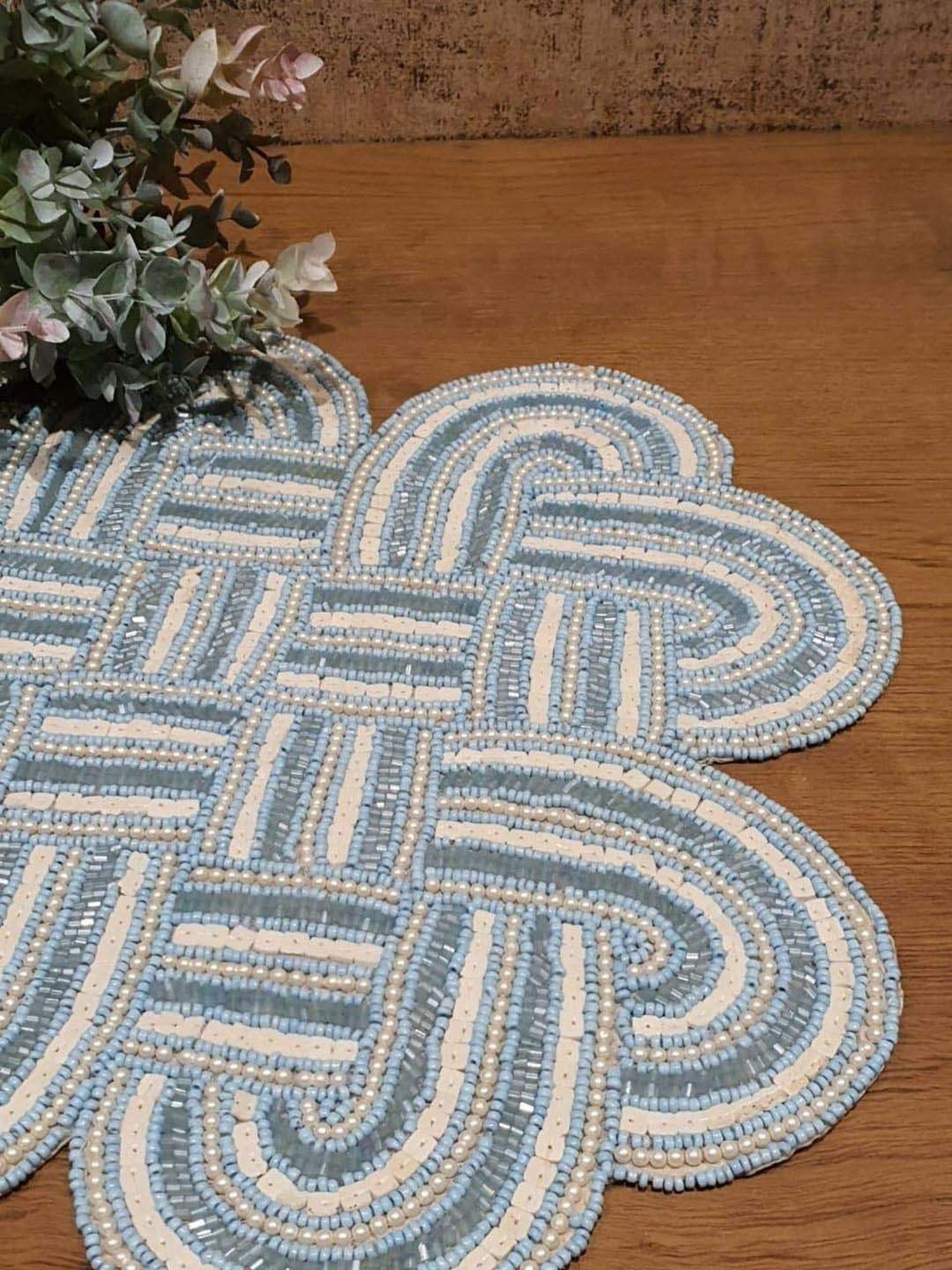 RISING STAR Blue Beaded Table Mat