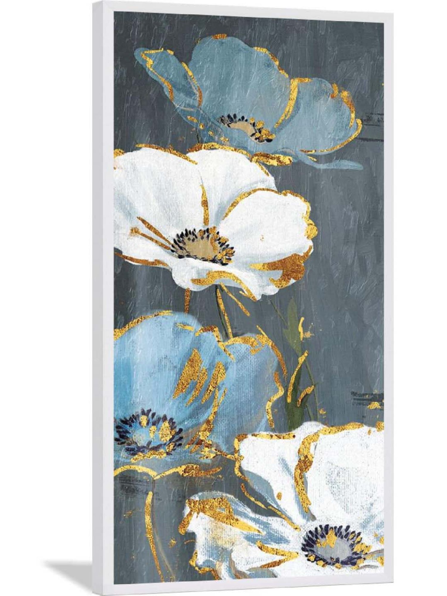 ARTE'VENUE Floral Shine Grey & White Canvas Wall Arts - Set of 2 (11 X 21 inch Each)