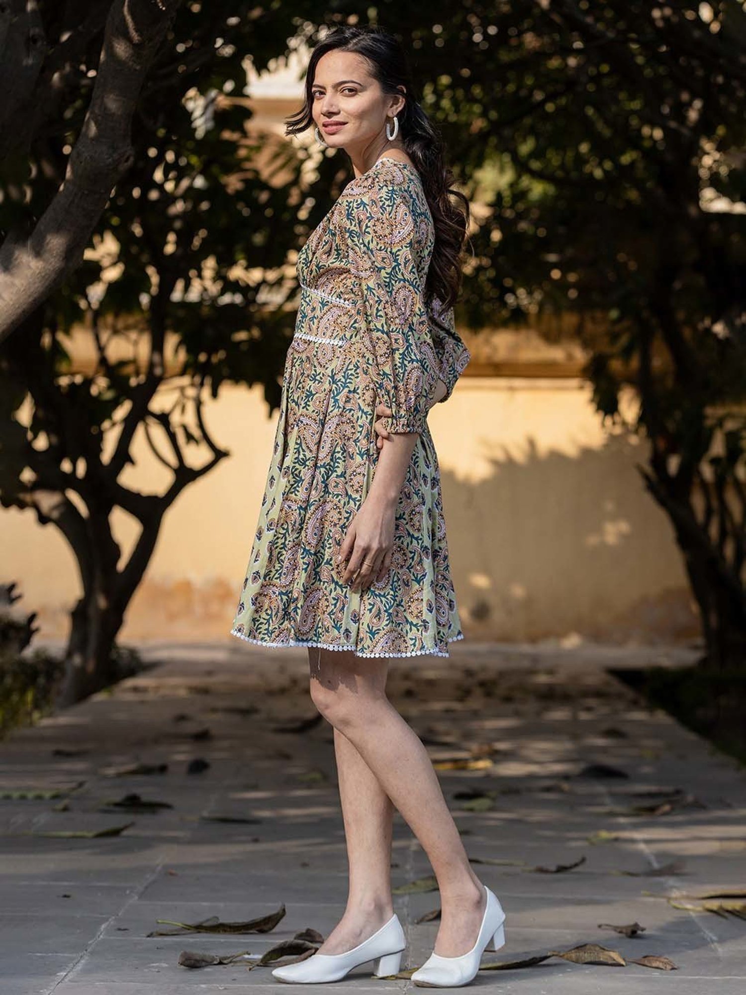 Yufta Green Printed Ethnic Dresses