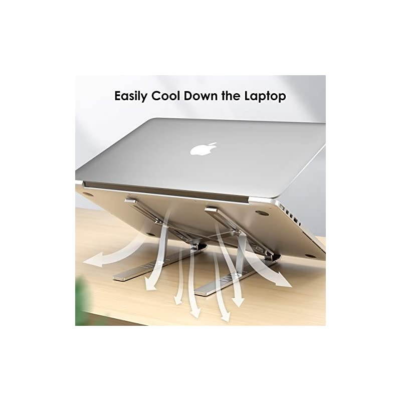 Laptop Stand,  Adjustable Aluminum Notebook Stand with Magnet, Portable Foldable Laptop Holder for Desk Compatible with All 10-15.6in Laptops (Silver)