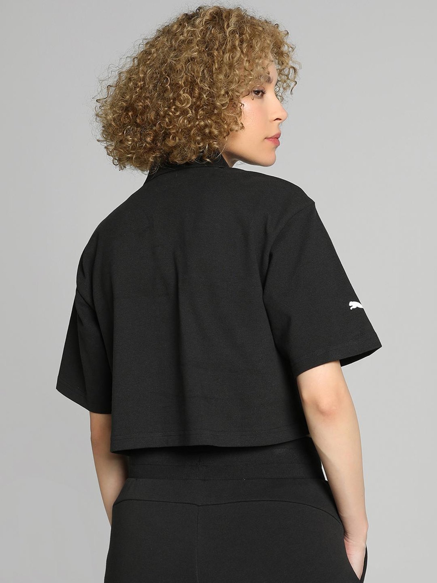 Puma Black Cotton Logo Print T-Shirt