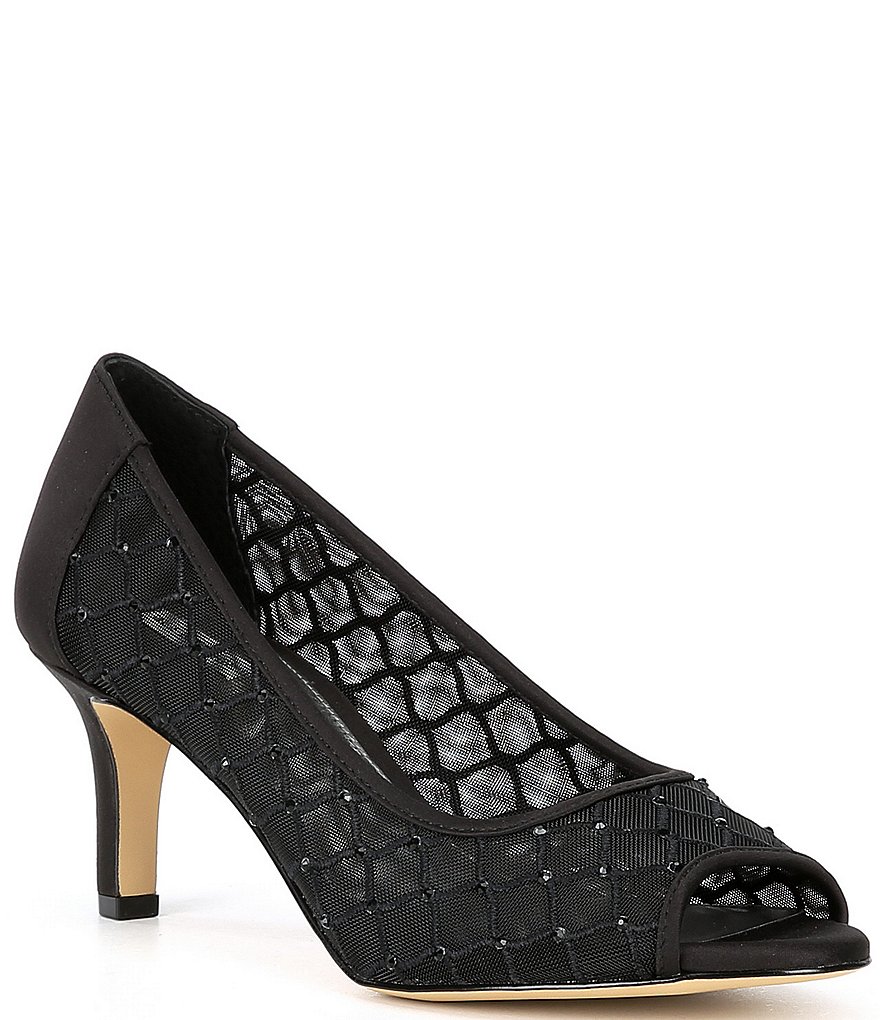 Alex Marie Bessika Rhinestone Detail Peep-Toe Mesh Pumps