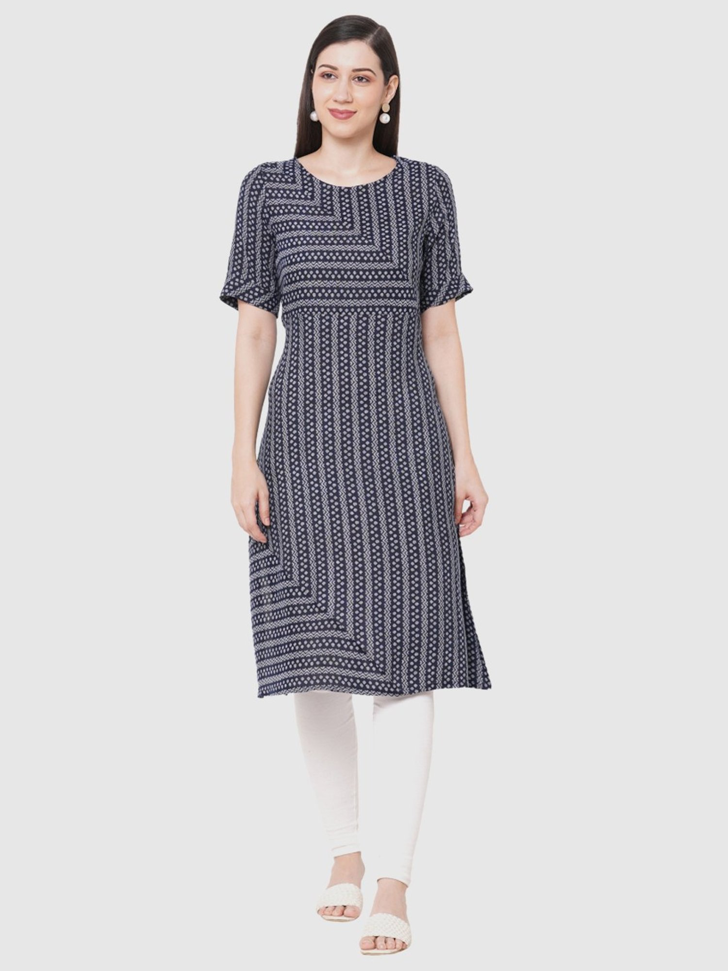 Fusion Beats Black Printed Straight Kurta