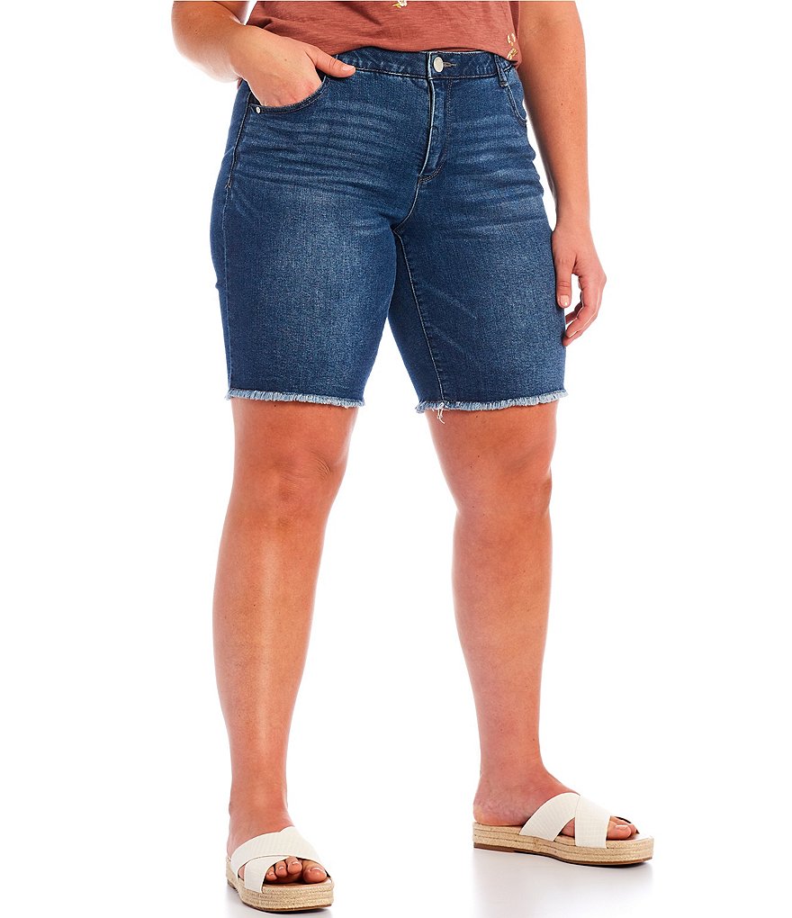 Democracy Plus Size #double;Ab#double;solution High Rise Fray Hem Retro Bermuda Shorts
