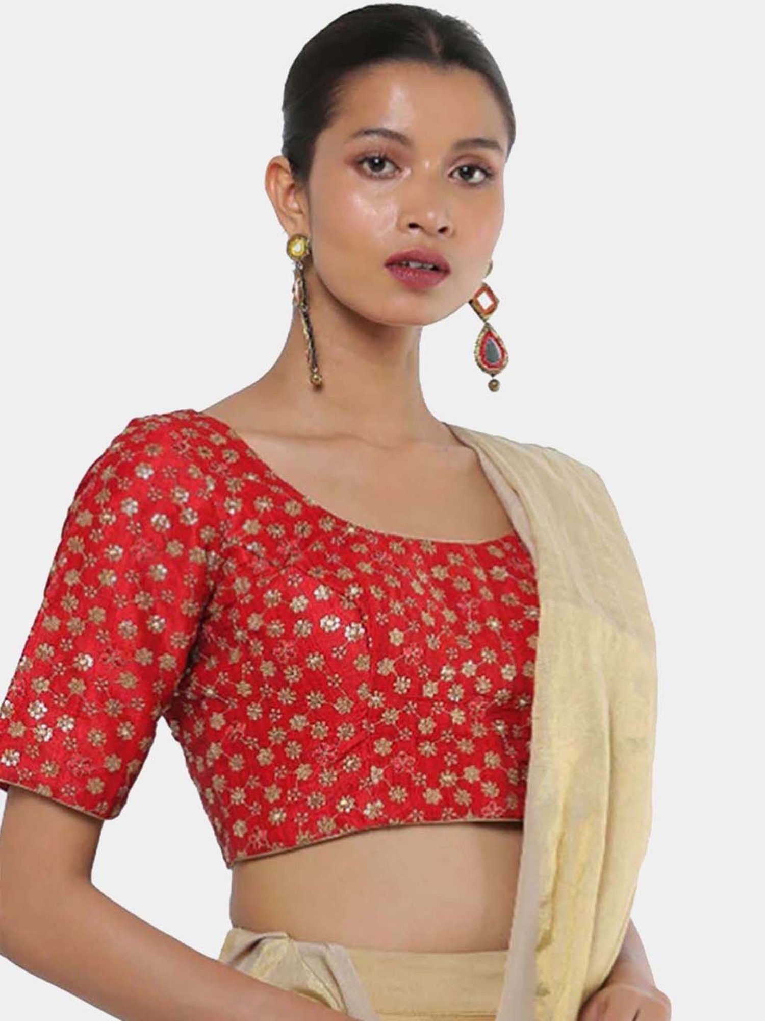 Salwar Studio Red Embroidered Readymade Blouse