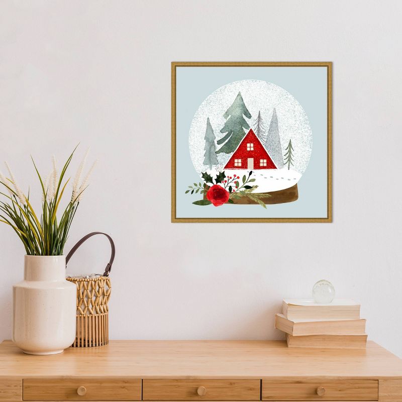 16" x 16" Snow Globe Village II Tree by Victoria Barnes Framed Canvas Wall Art - Amanti Art