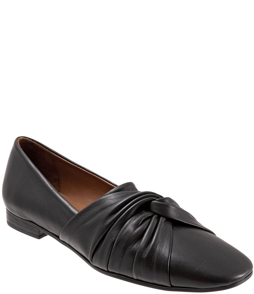 Bueno Emma Leather Pleated Knot Slip-On Flat Loafers