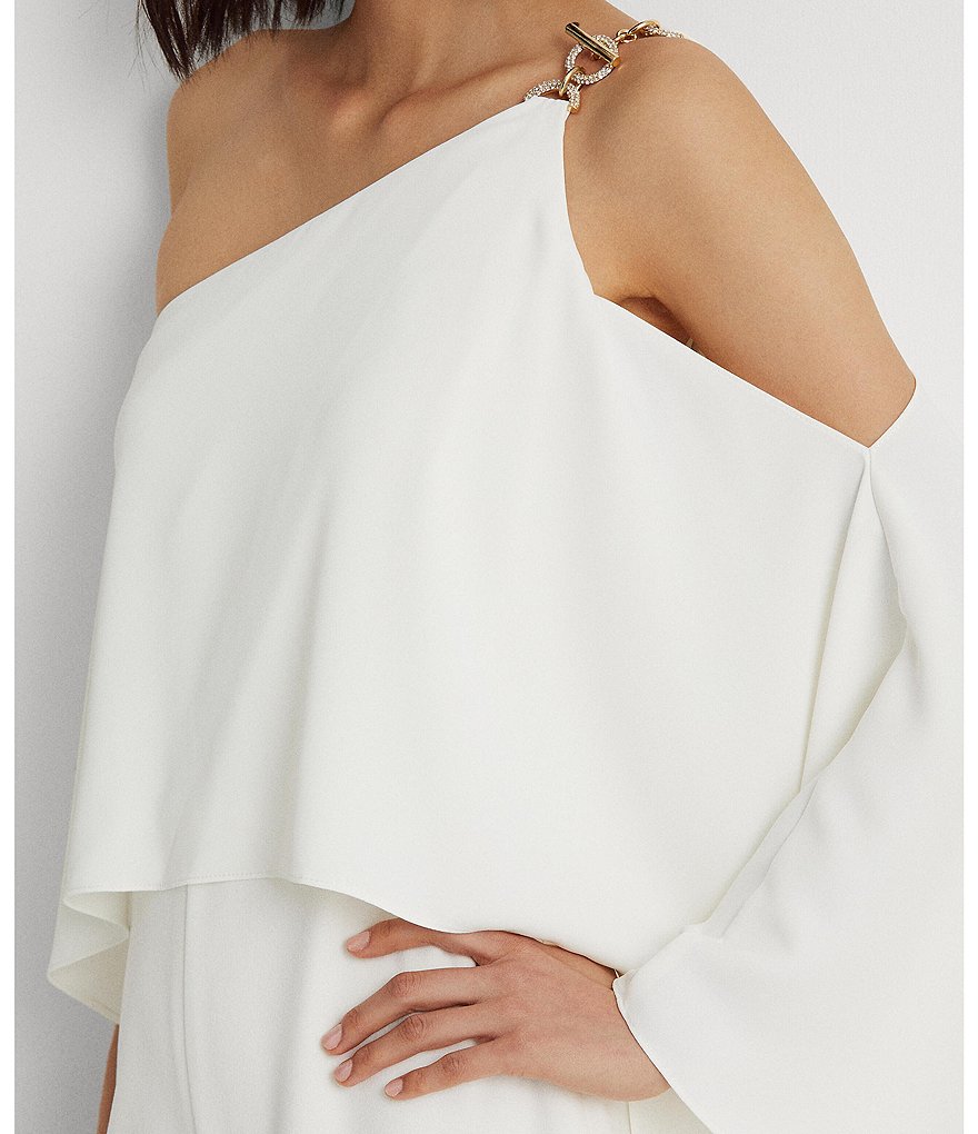 Ignite Evenings Foil Trim Asymmetric Cape Jumpsuit