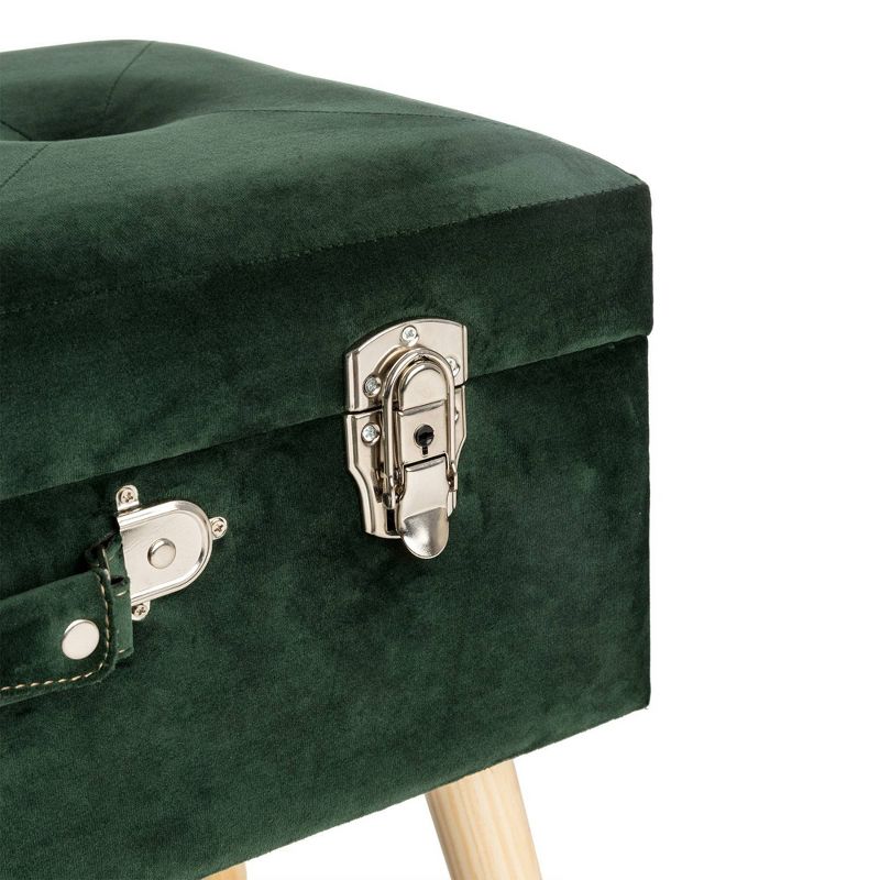 20" Velvet Upholstered Storage Stool Hunter Green - Glitzhome