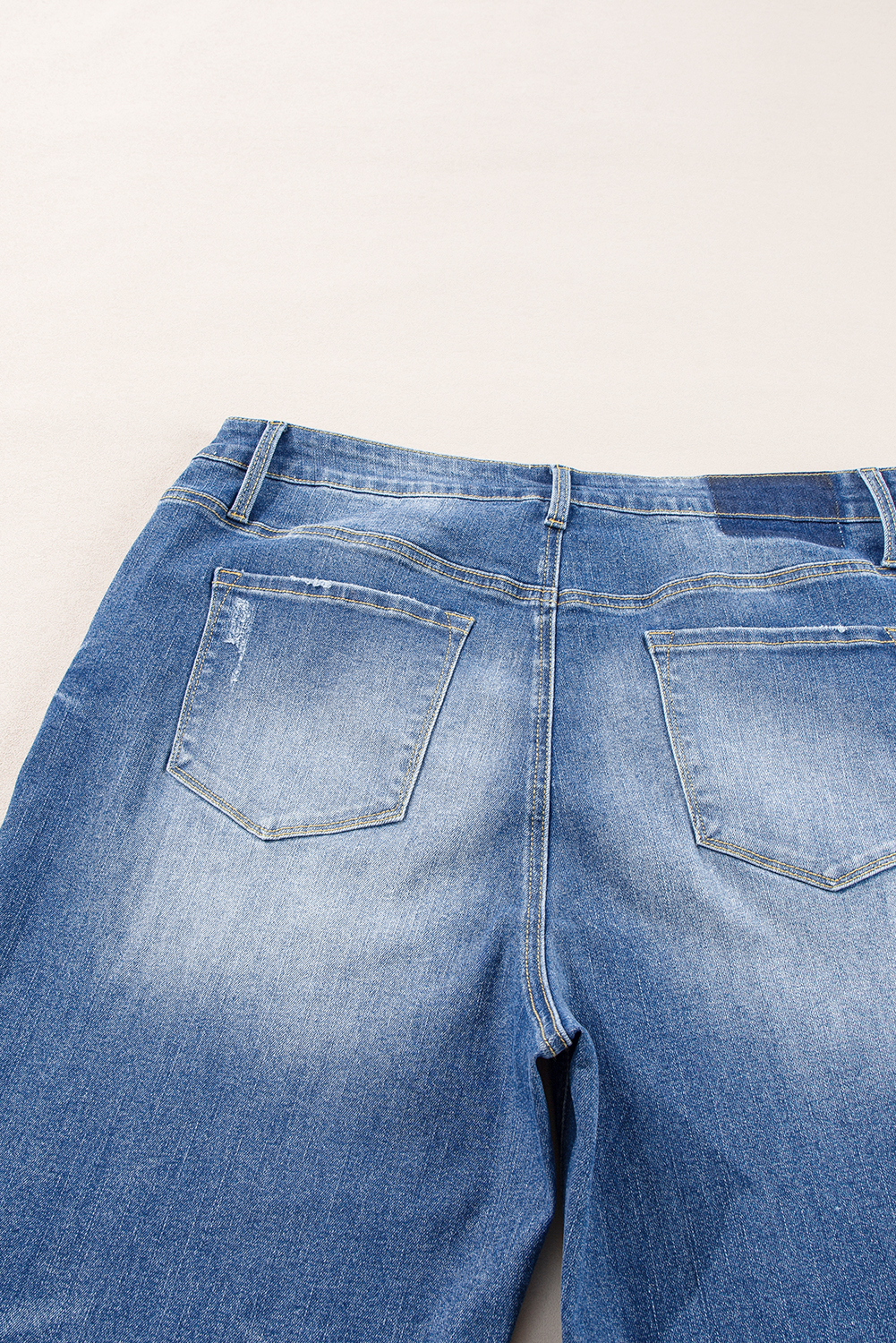 Dark Blue Plus Size Stitching Washed Flare Jeans