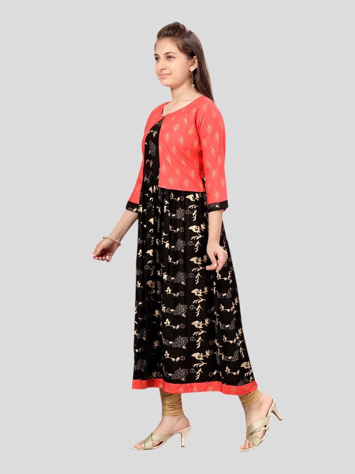 Aarika Kids Red & Black Cotton Printed Kurti