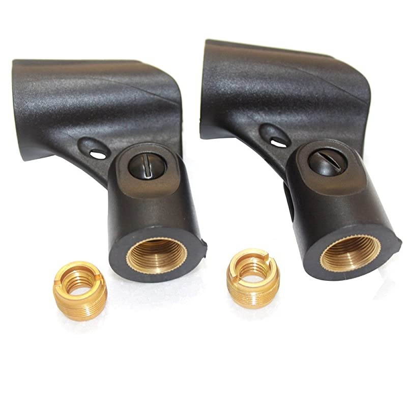 Stands Black Universal Microphone Clip Holder 2-pack with 5/8" Male to 3/8" Female Nut Adapters Shure Type Clip for Handhold Microphone Such As Sm57 Sm58 Sm86 Sm87 Mic Clip for All Handheld Transmitt