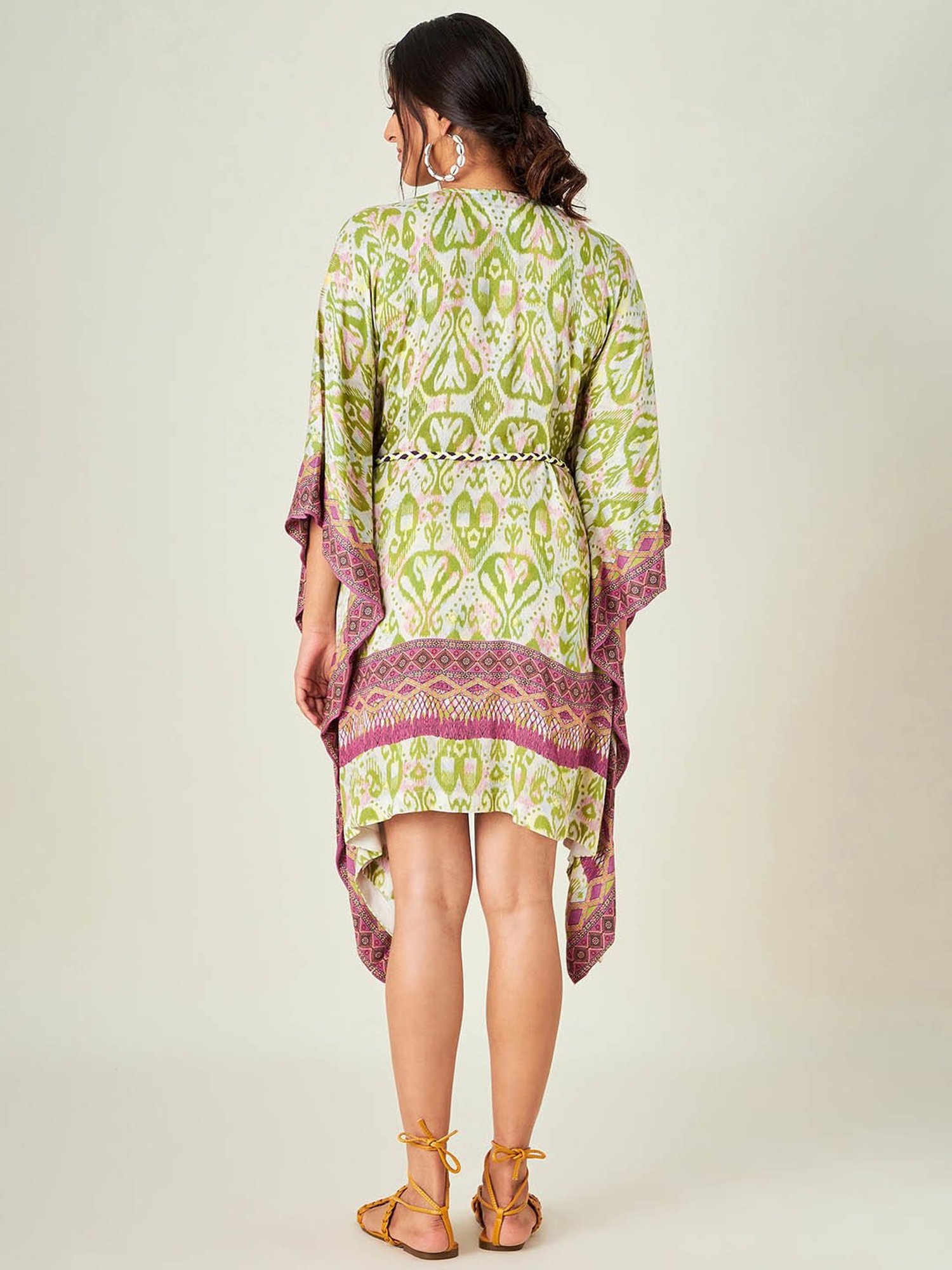 The Kaftan Company Green Printed Kaftan Dress