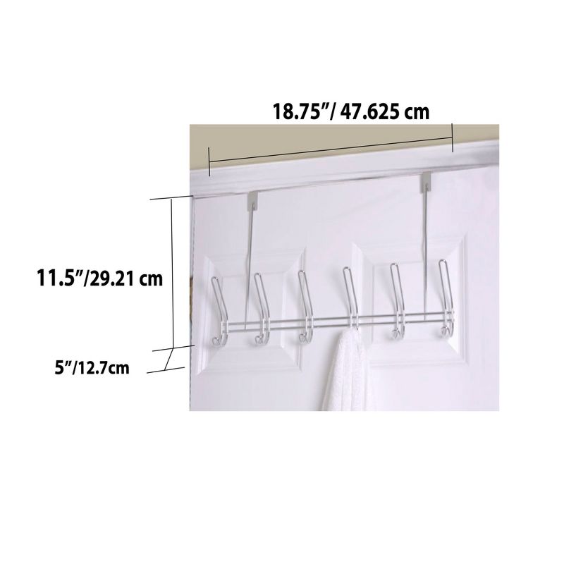 Home Basics 6 Dual Hook Over the Door Chrome Plated Steel Hanging Rack