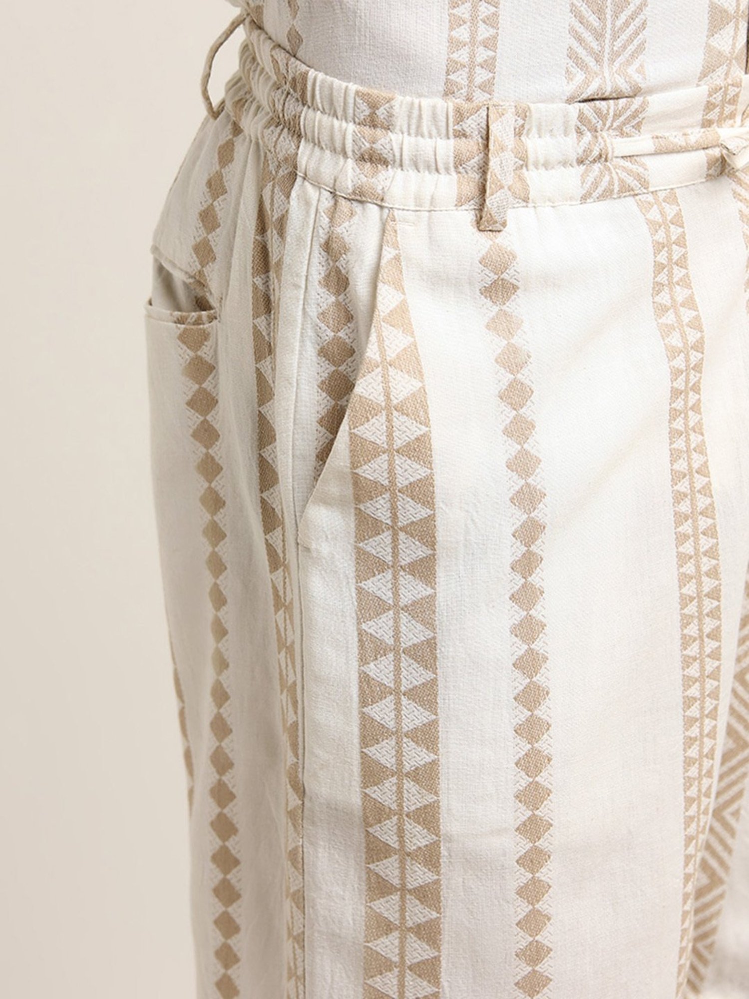 ETA by Westside Beige Geometric Printed Relaxed Fit Mid Rise Shorts