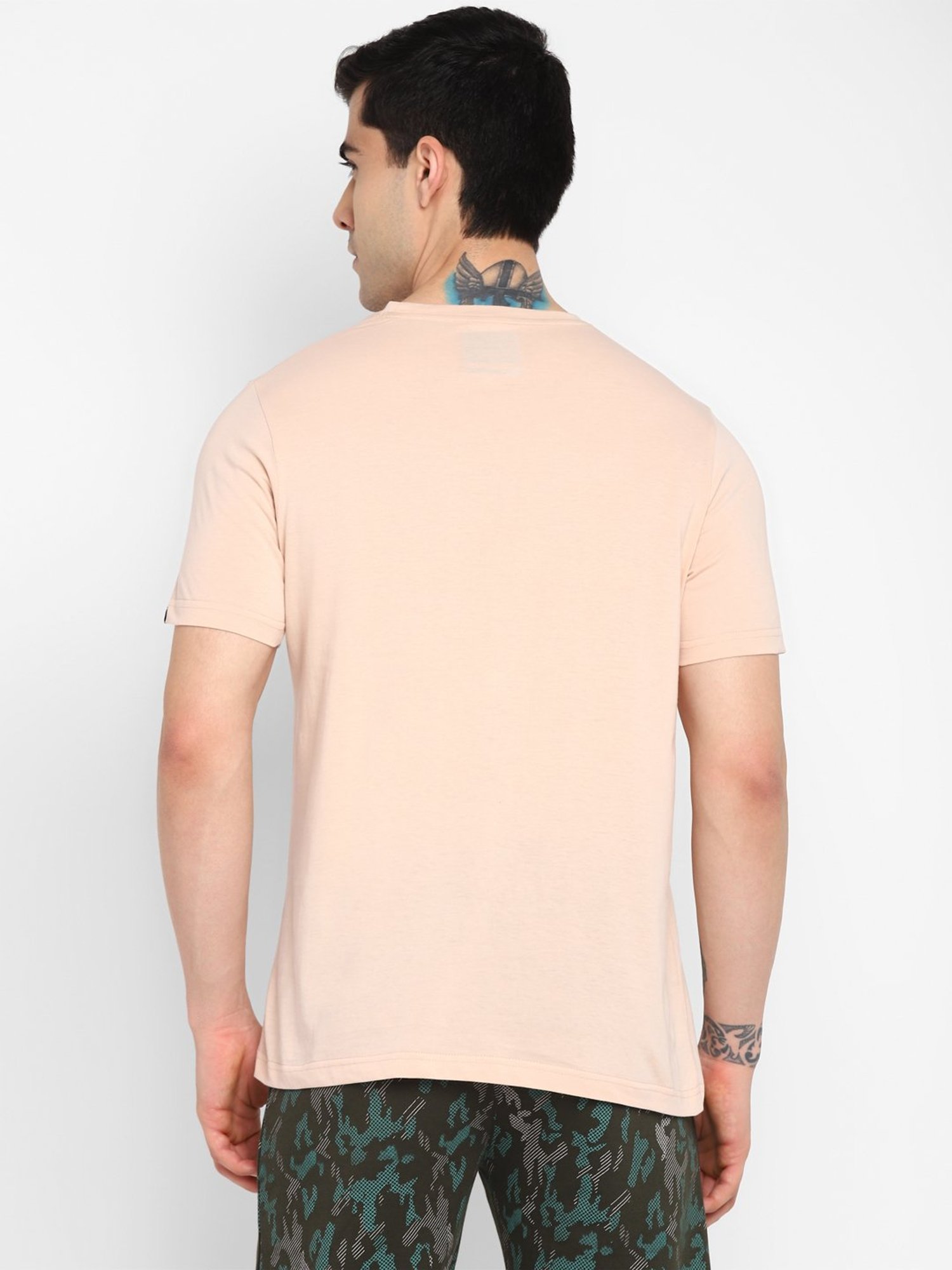 Allen cooper Cream Pure Cotton Regular Fit T-Shirt