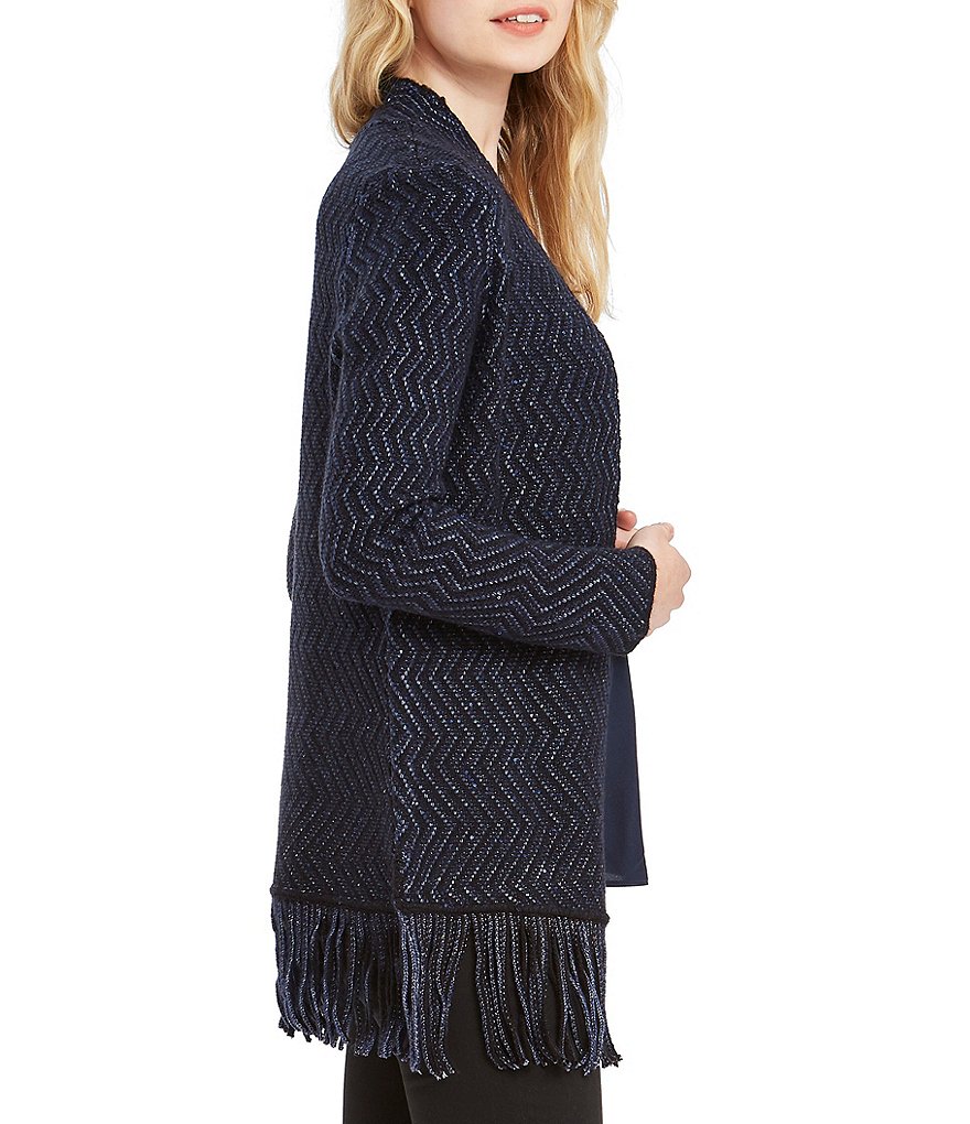 NIC + ZOE Sparkle & Shine Long Sleeve Fringe Hem Cardigan