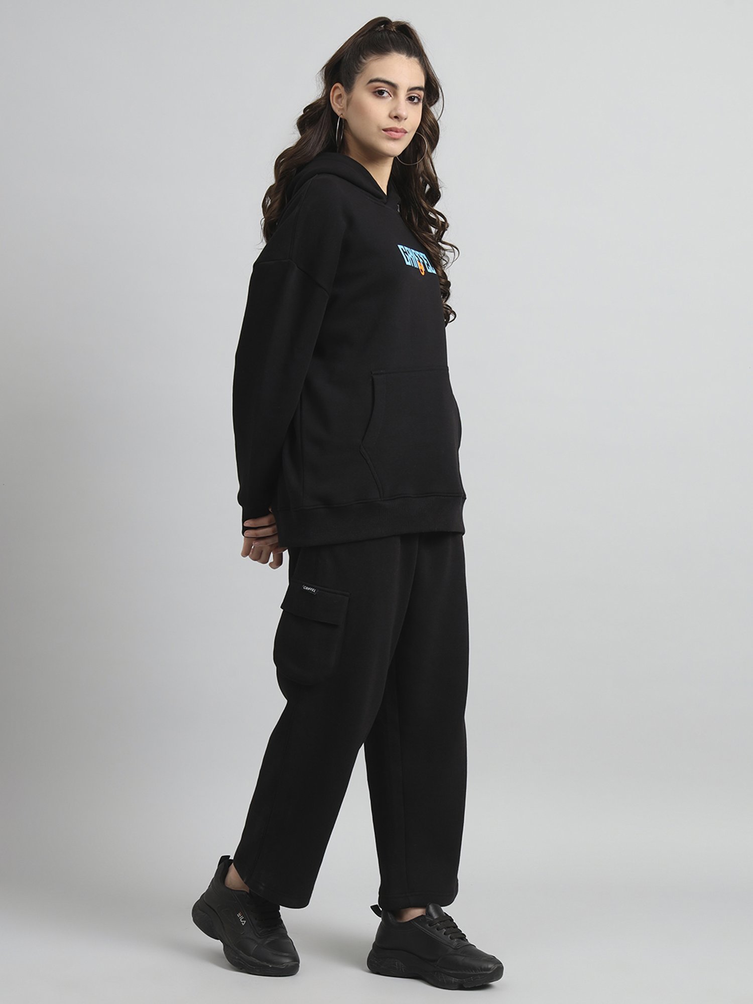 GRIFFEL Black Printed Sweatshirt Track Pants Set
