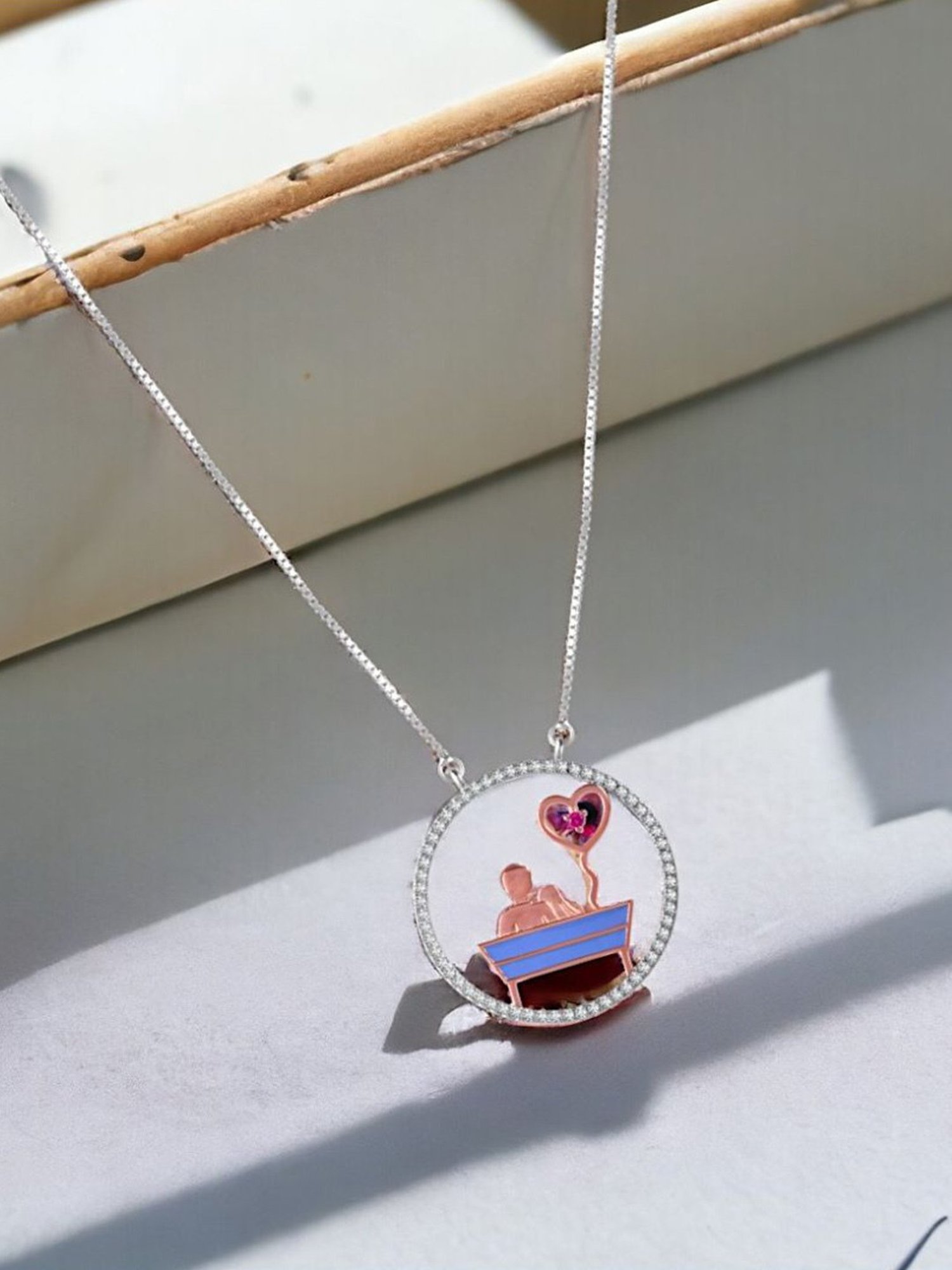 Rihi by P.C. Chandra Jewellers 92.5 Sterling Silver Round Couple Sitting Pendant for Women & Girls