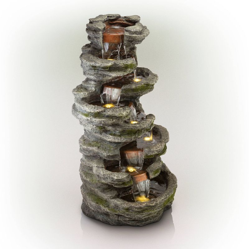 Alpine 58" Multiple Tiered LED Fountain Gray