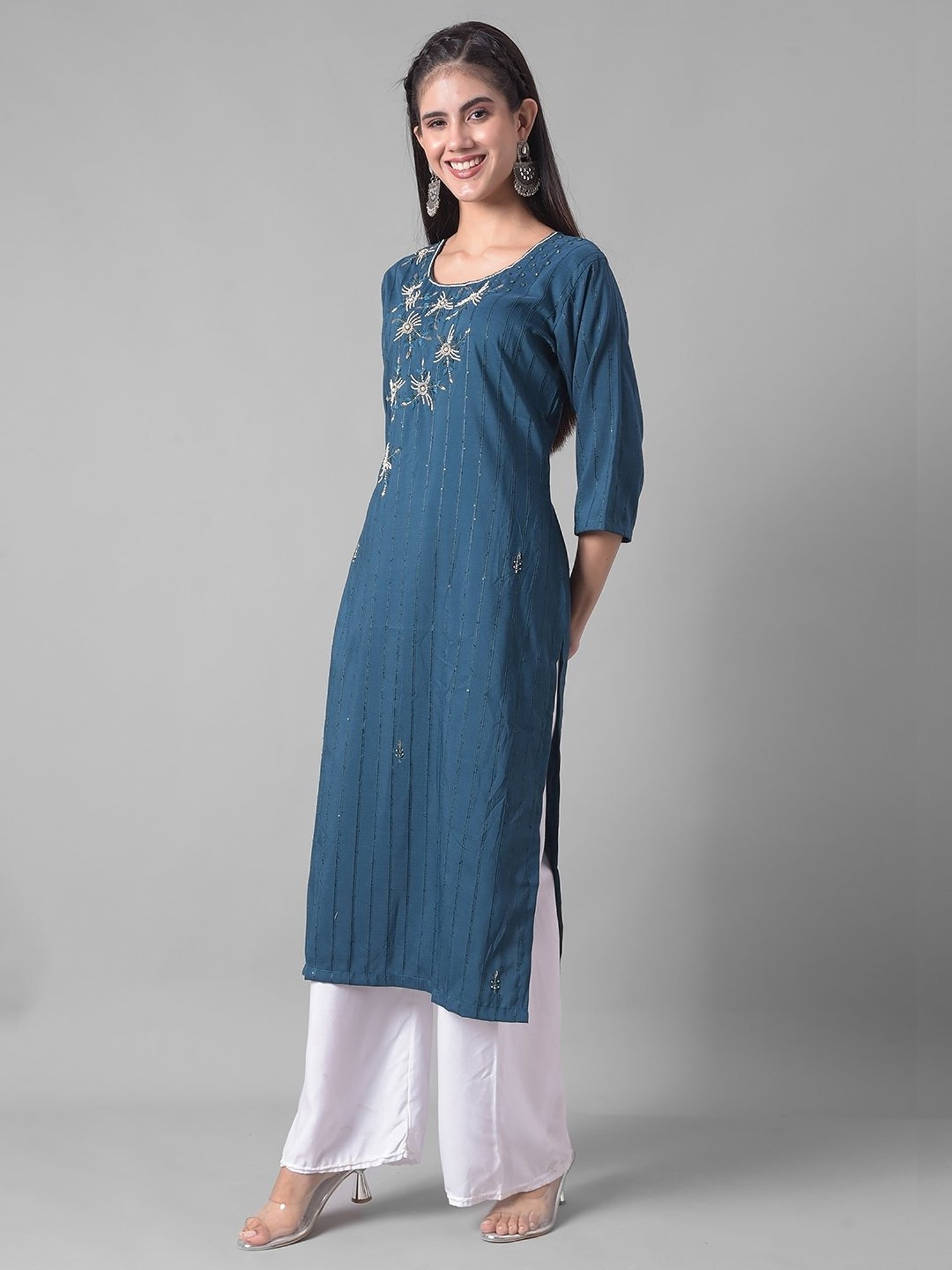 Dollar Missy Blue Embellished Straight Kurta