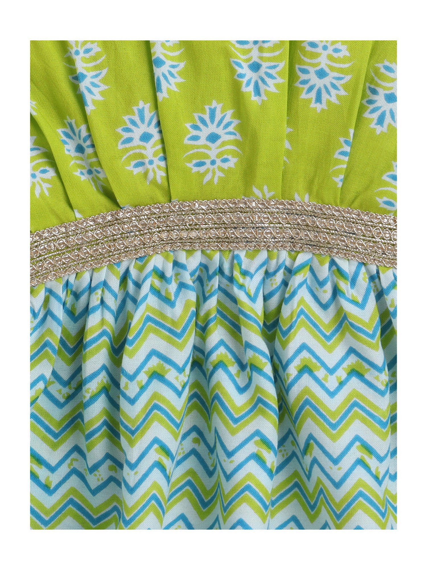 Many Frocks Kids Green & White Printed Top with Plazzos