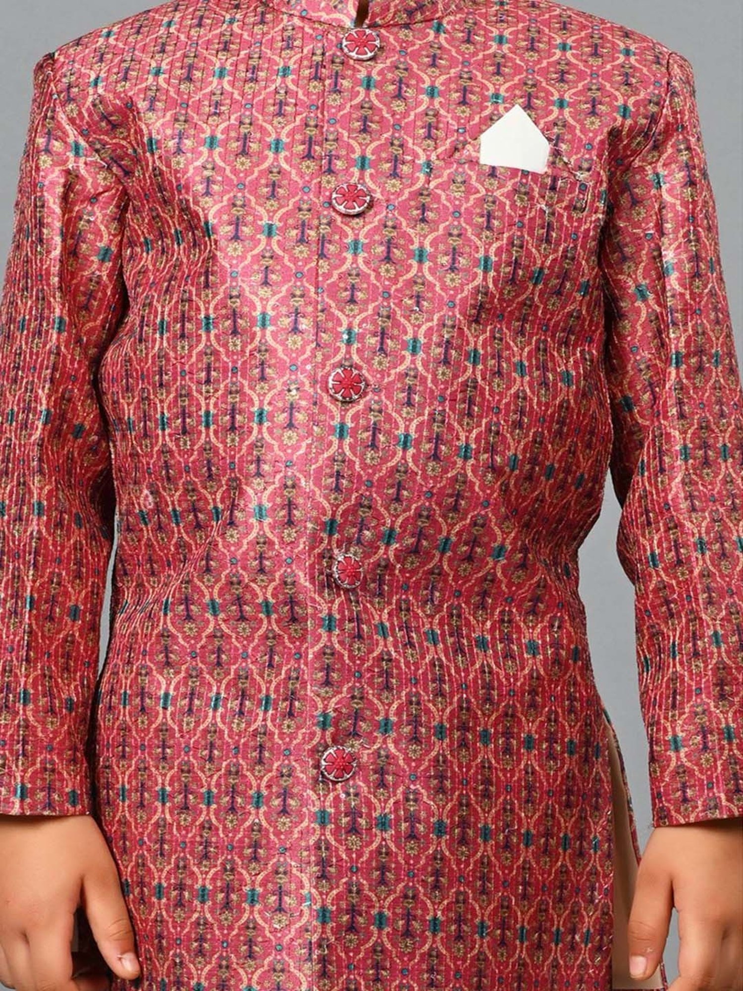 Ahhaaaa Kids Pink Embellished Full Sleeves Sherwani Set
