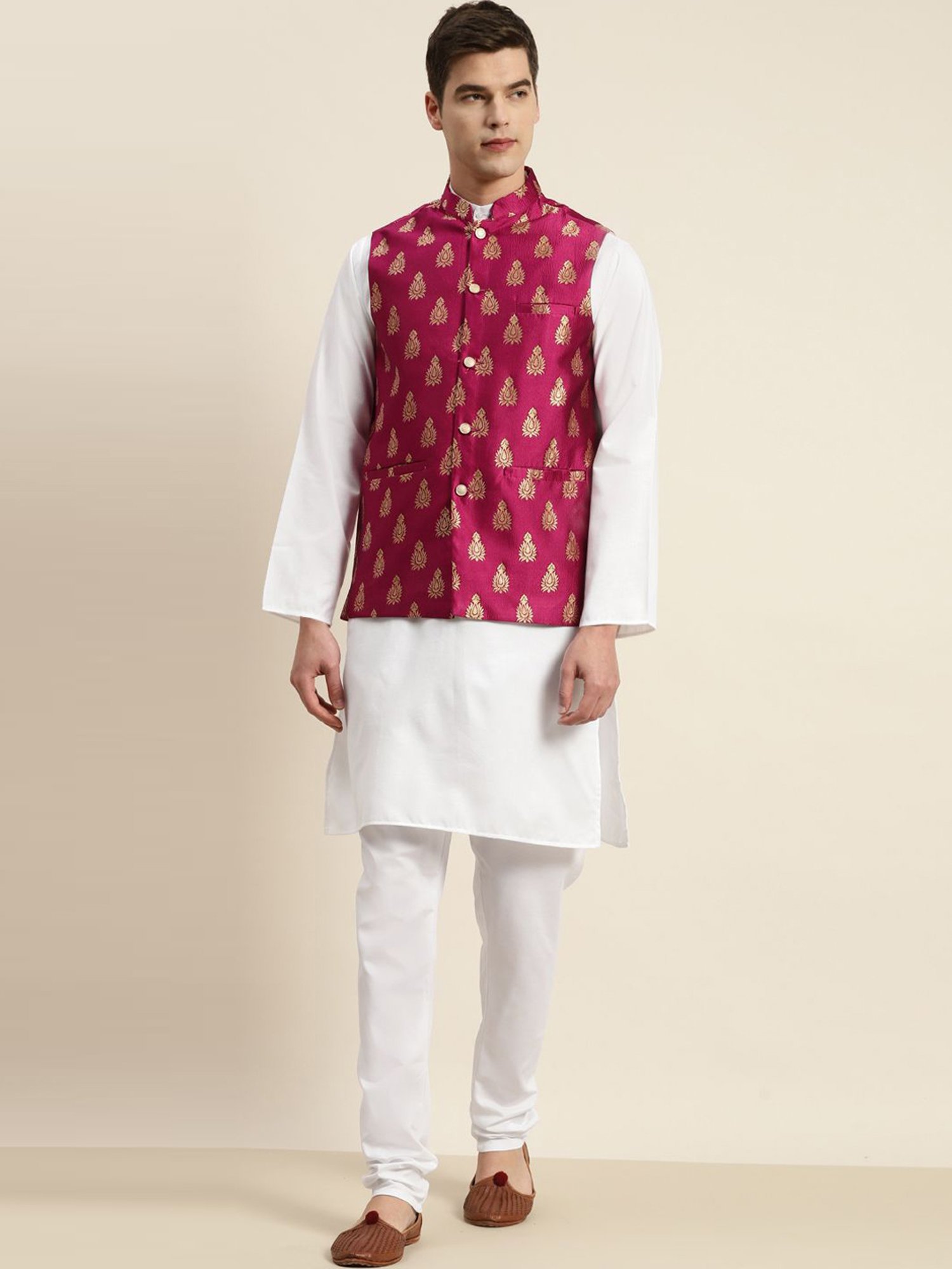 Vastramay White Cotton Straight Fit Embroidery Ethnic Suits