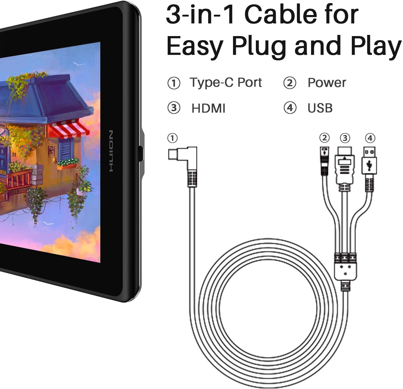 Huion KAMVAS Pro 13 Graphics Drawing Monitor Pen Display Tilt Function 8192 Pen Pressure Battery-Free Stylus, Full-Laminated Screen, 120% sRGB(No Stand)