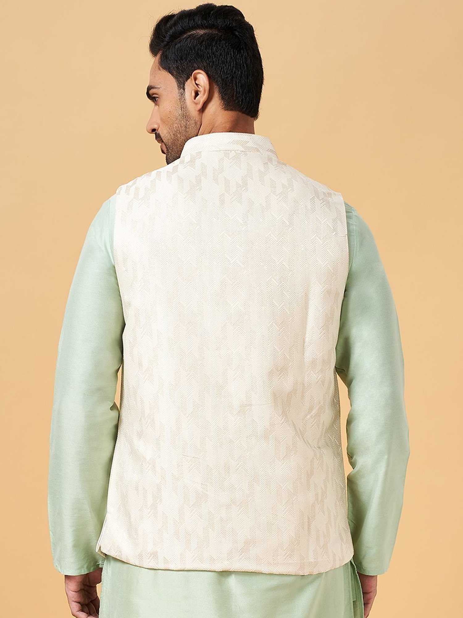 Indus Route by Pantaloons Off White Regular Fit Self Pattern Nehru Jacket