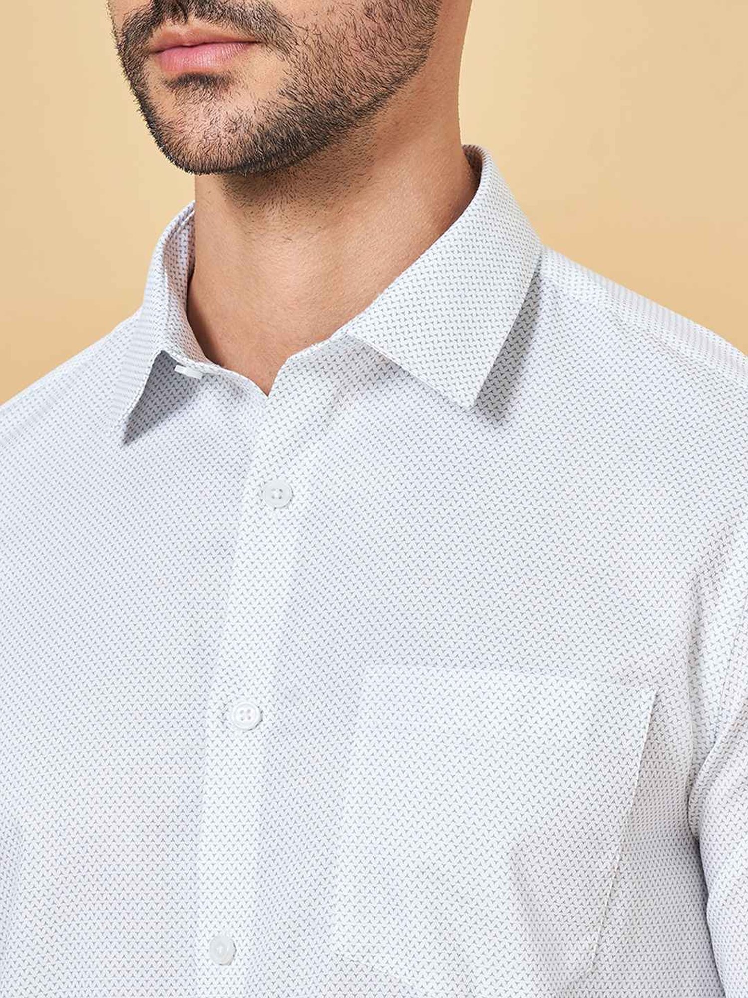 Peregrine by Pantaloons White Cotton Slim Fit Printed Shirt