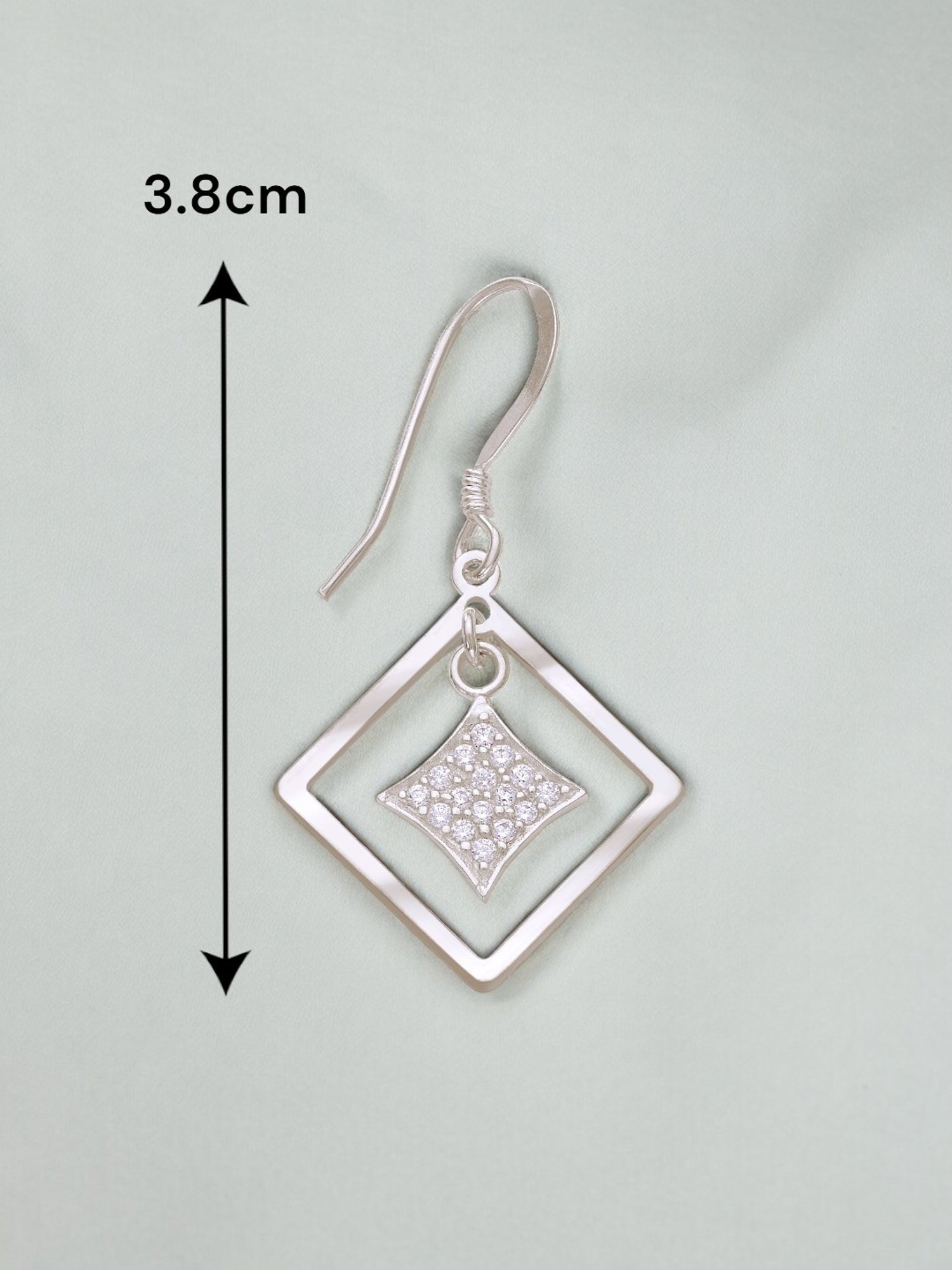 Taraash 925 Sterling Silver CZ Double Square Drop Earrings for Women