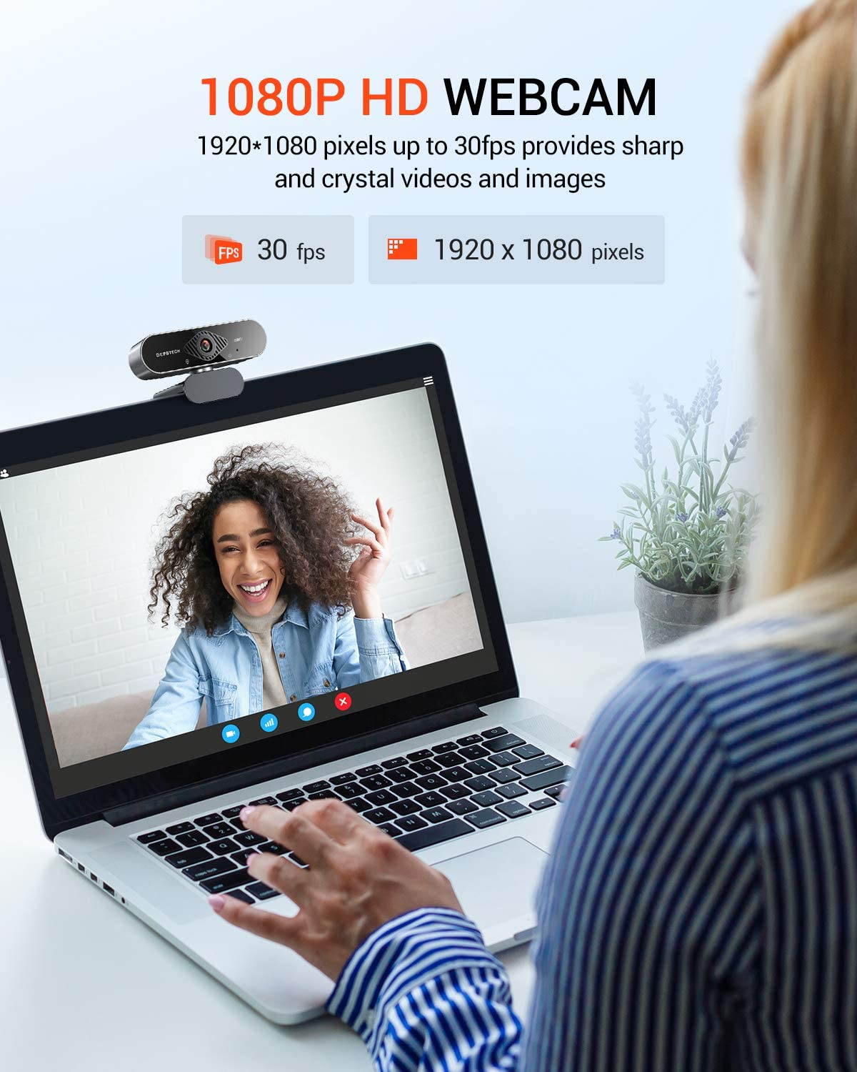 HD 1080P Webcam with Microphone, DEPSTECH USB Webcam with Auto Light Correction for Desktop/Laptop, Streaming Computer Web Camera for Video Conferencing, Teaching, Streaming, and Gaming