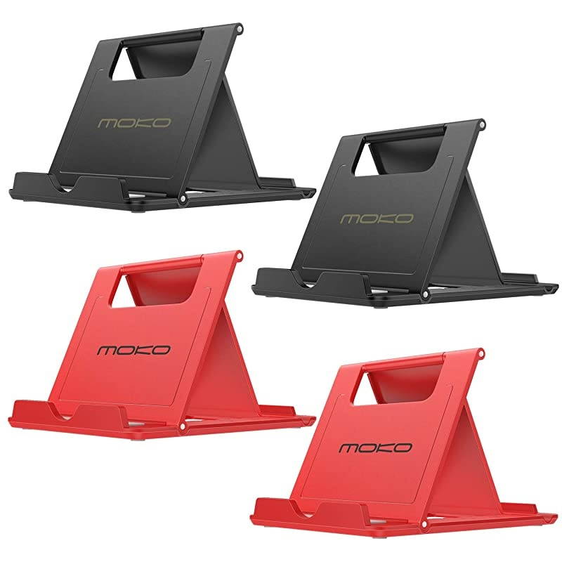 4 Pack Phone/Tablet Stand, Foldable Desktop Holder for 4-11" Devices, Fit 12 Pro Max/12 Mini, 11 Pro Max, iPhone SE, iPad Pro 11/10.2 (8th Gen) /Air 3/Air 4 10.9/Mini 5, Galaxy S20, Black & Red