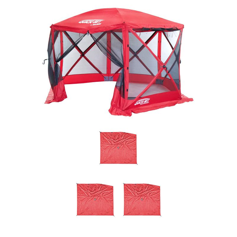 CLAM Quick-Set Escape Sport 12 x 12 Foot Portable Pop Up Camping Outdoor Gazebo 6 Sided Canopy Shelter + 6 Pack of Wind and Sun Panels, Red