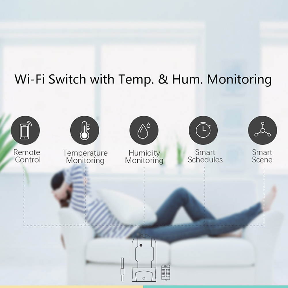 SONOFF TH16 WiFi Wireless Smart Switch Monitoring Temperature Humidity Wireless Home Automation Kit Works With Amazon Alexa Google Home Nest 15A 3500W
