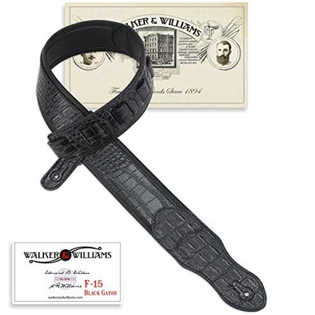 walker & williams f15 classic black gator padded guitar strap