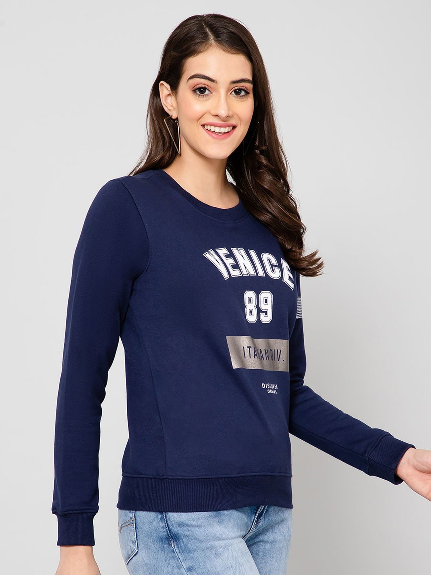 Crozo By Cantabil Navy Fleece Graphic Print Sweatshirt