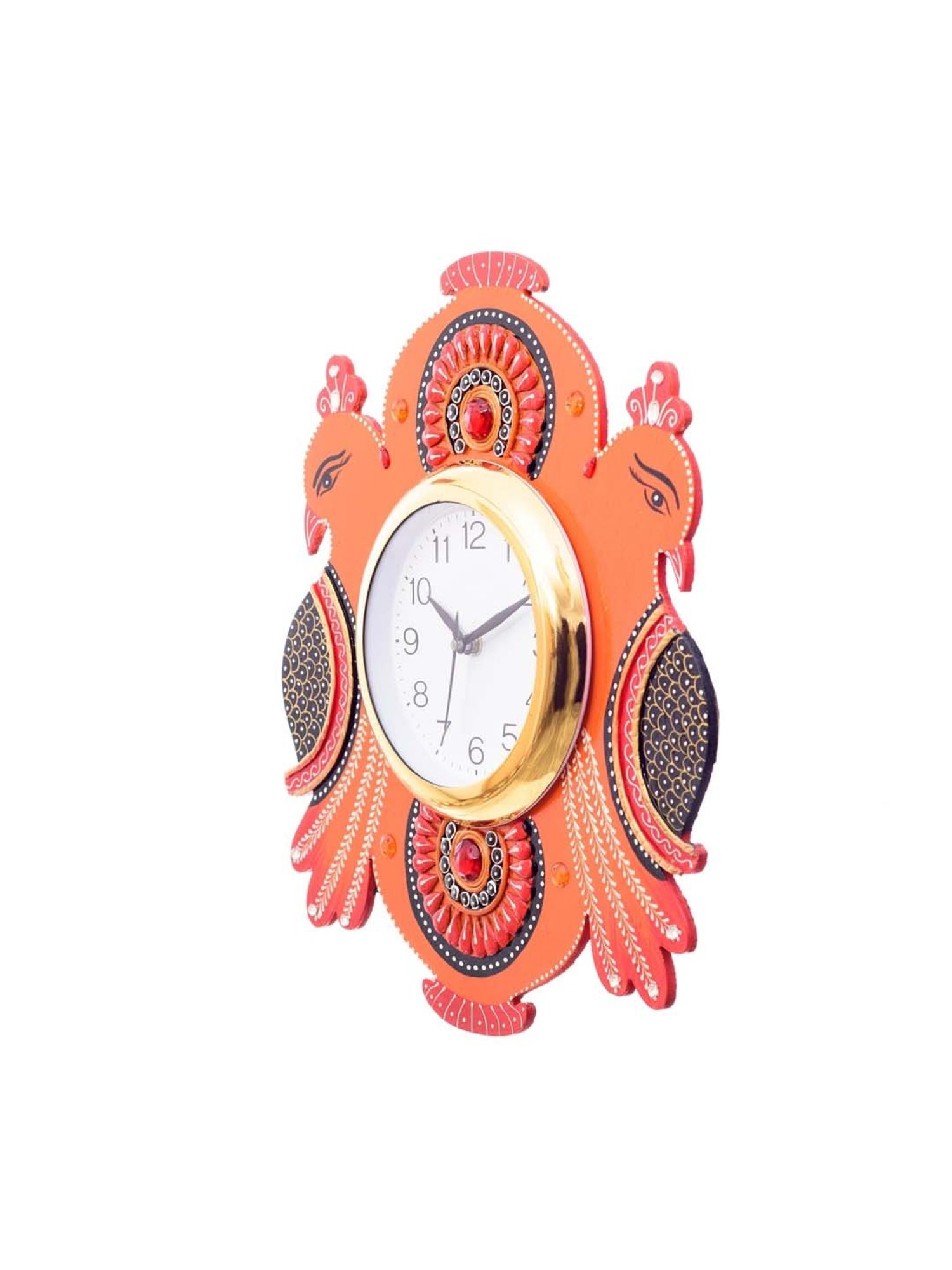 eCraftIndia Handcrafted Papier-Mache 2 Peacocks Decorative Wall Clock