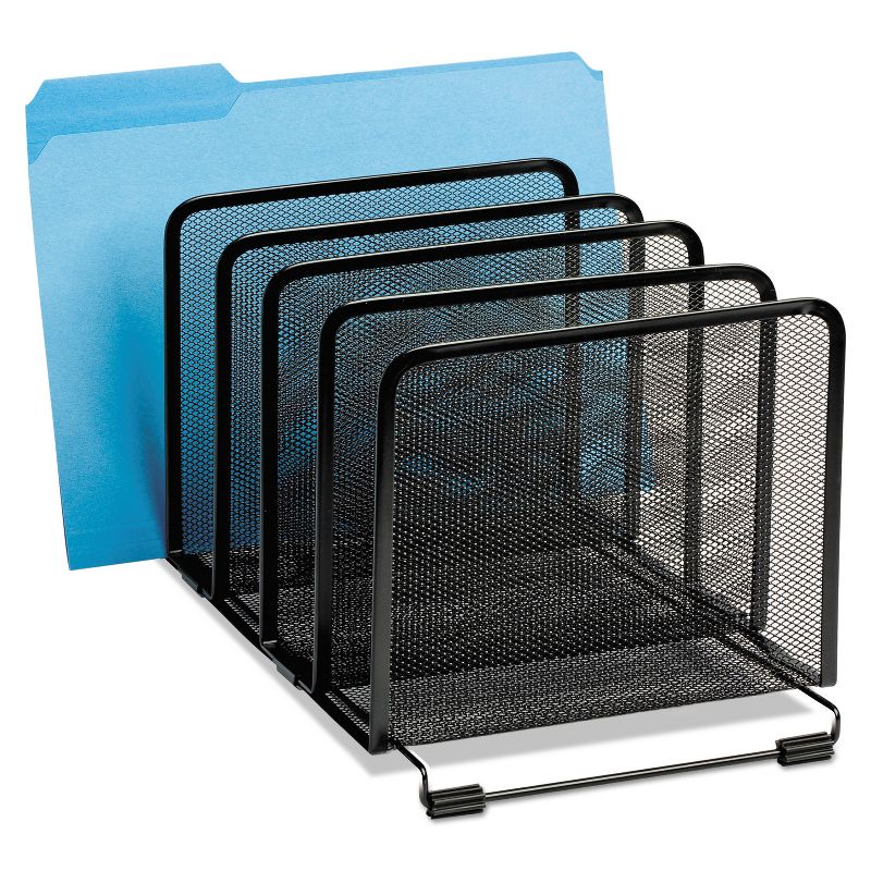 Rolodex Mesh Stacking Sorter Five Sections Metal 8 1/4 x 14 3/8 x 7 7/8 Black 22141