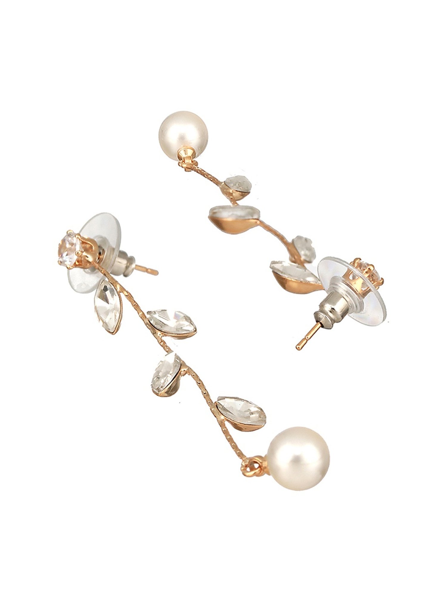 Aatmana Gold-Toned & White Contemporary Drop Earrings