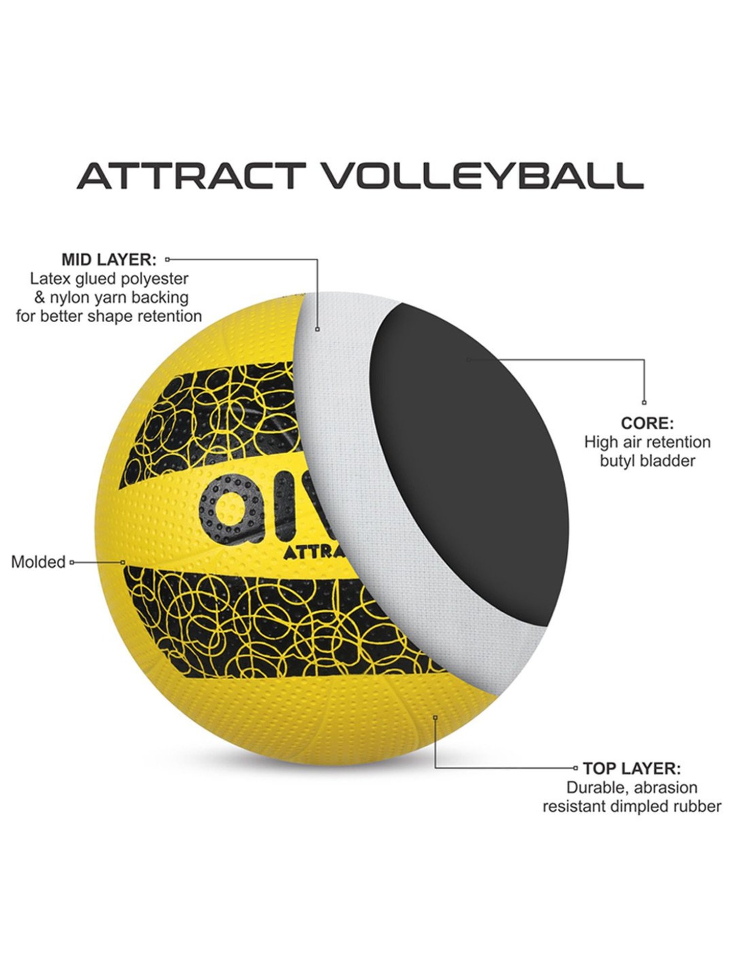 AIVIN Attract Volleyball (Yellow) Size - 4