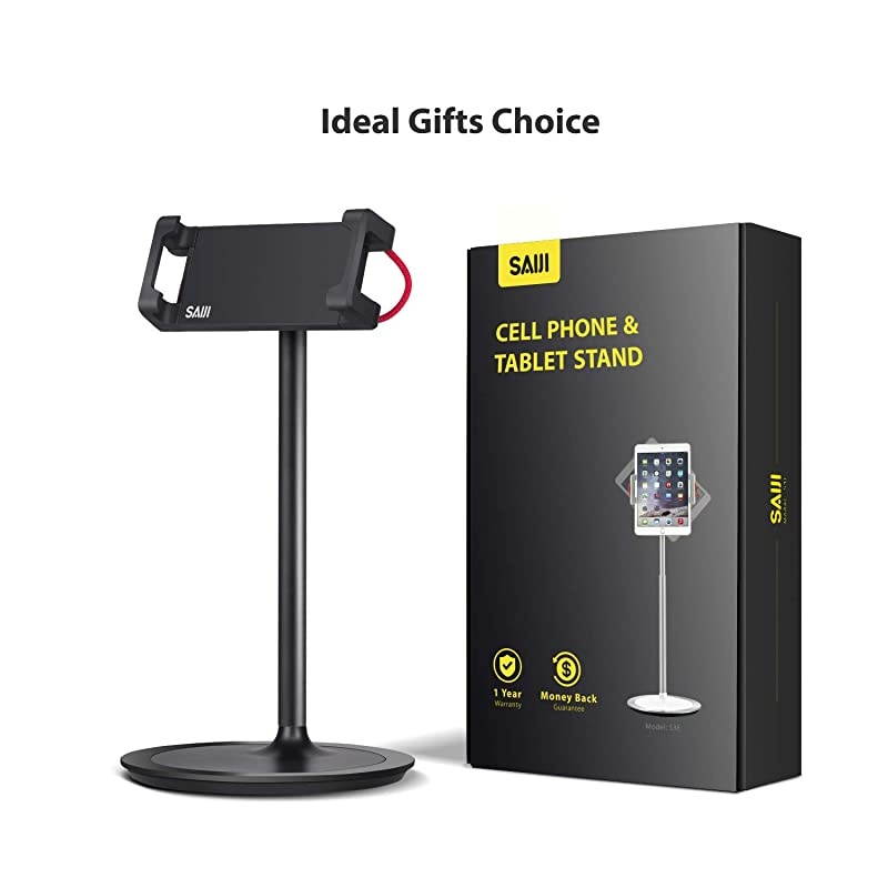 Tablet Ipad Stand Holder,  Adjustable Phone Stand, 360 Degree Rotating, Aluminum Alloy Cradle Desktop Holder Dock for 4.7"-12.9" Screen Phones, iPad, Nintendo Switch, Kindle, eBook Reader (Black)