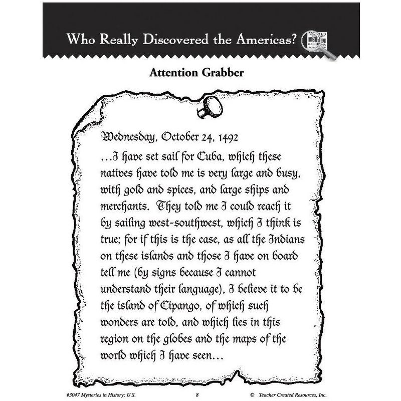 Teacher Created Resources Mysteries in History Series - American History Workbook
