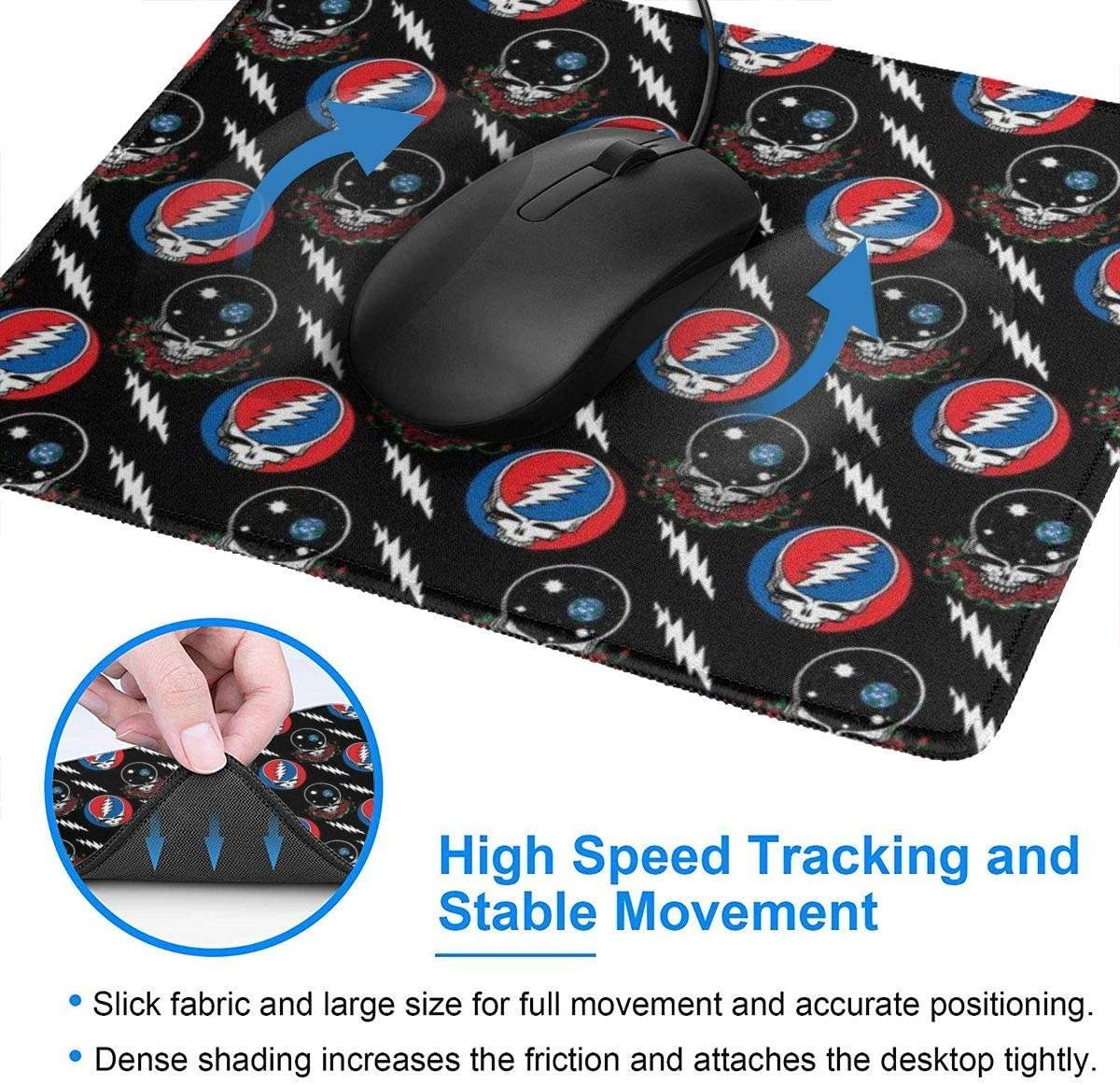 Colorful Grateful Skull Mousepad Anti-Slip Mouse Pad Mat Mice Mousepad Desktop Mouse Pad Laptop Mouse Pad Gaming Mouse Pad Dead Skulls Printed 7.1x8.7 inches/11.8x9.85 inches