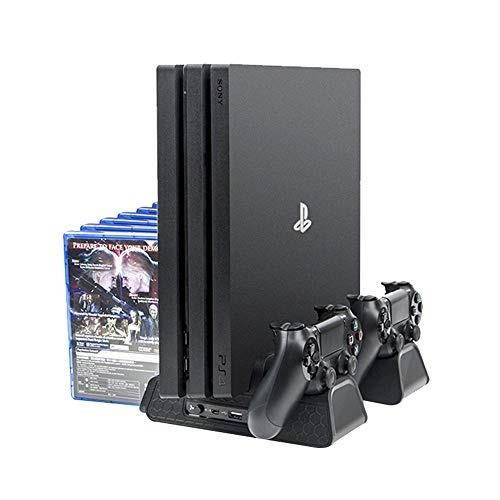 Deco Gear Vertical Dual Controller Charging Dock for PS4/ PS4 Slim/ PS4 Pro with 2 High Speed Cooling Fans and Slot for 12 Games