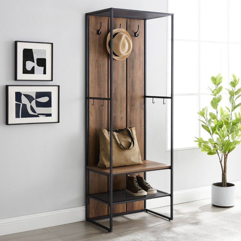 68" 7 Hook Urban Coastal Storage Hall Tree Reclaimed Barnwood - Saracina Home