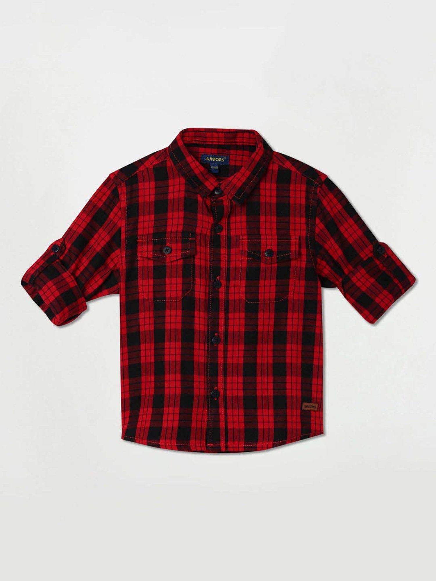 Juniors by Lifestyle Kids Red & Black Cotton Chequered Full Sleeves Shirt